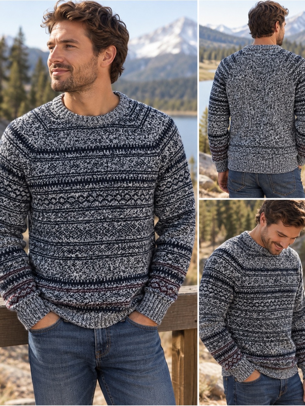 Haggar black and White Patterned Crewneck Sweater